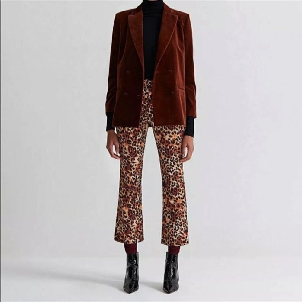 AG Adriano Goldschmeid Jodi high-rise slim flare crop cheetah leopard new 25